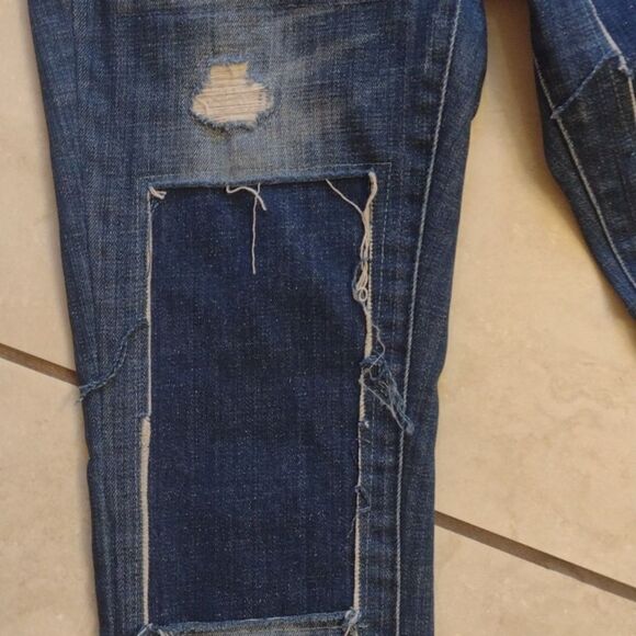 Madewell Slim Boyfriend Jean distressed patchwork raw hem blue denim size 24 - Picture 3 of 13